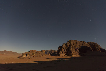 Fototapeta na wymiar Wadi Rum at night during full moon, Jordan
