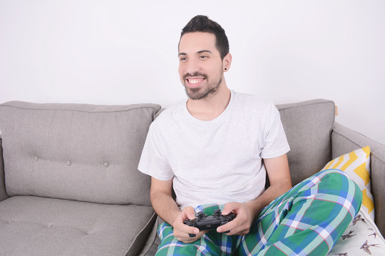 Man playing videogames.