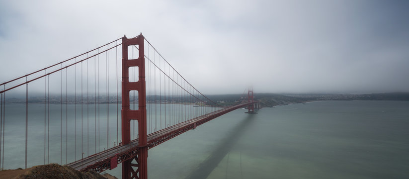 Golden Gate Bridge Panorama on a cloudy day  - Powered by Adobe