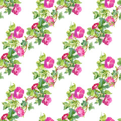 Watercolor seamless pattern with colorful flowers and leaves on white background, watercolor floral pattern, flowers in pastel color, tile for wallpaper, card or fabric. - 181493128