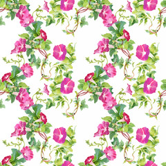 Watercolor seamless pattern with colorful flowers and leaves on white background, watercolor floral pattern, flowers in pastel color, tile for wallpaper, card or fabric. - 181493165