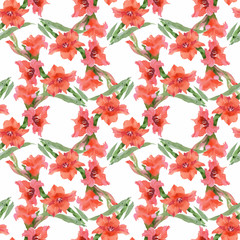 Watercolor seamless pattern with colorful flowers and leaves on white background, watercolor floral pattern, flowers in pastel color, tile for wallpaper, card or fabric. - 181493305