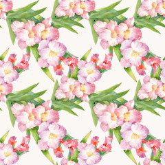 Watercolor seamless pattern with colorful flowers and leaves on white background, watercolor floral pattern, flowers in pastel color, tile for wallpaper, card or fabric. - 181493393