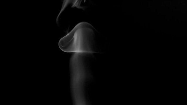 Slow Cigar Smoke Twirls. Slow White smoke rises lazily on a black background. Filmed at a speed of 240fps