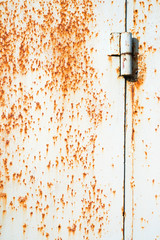 Metal rusty door and door hinges. Metal grunge textured background