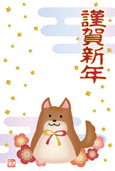 年賀状2018　戌梅　雲紙吹雪