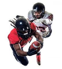 two american football players men studio isolated on white background