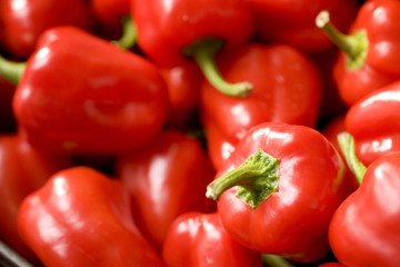 Fresh colorful bell peppers. Top view