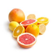 Mix of citrus fruits on a white background..