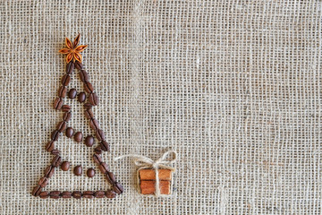 Background with coffee. Top view of coffee beans background. Christmas background with coffee.