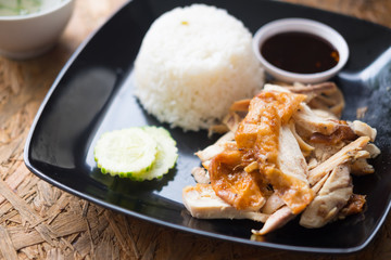 Grilled chicken and  cooking rice