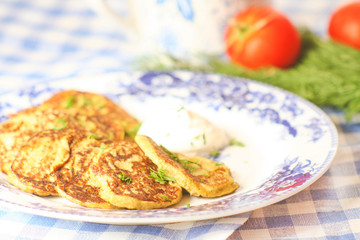 Homemade pancakes with sour cream