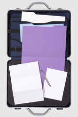 Briefcases open with Files and pen on White Background