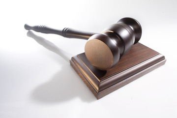 wooden judge gavel on white background