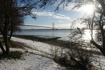 Humber bridge yorkshire winter landscape snow and ice