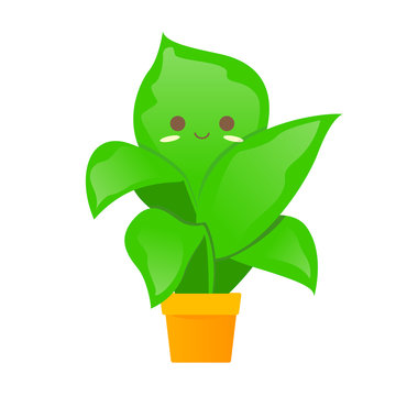 Smiling cartoon leaf plant in pot