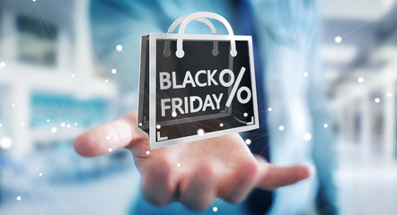 Businessman enjoying black Friday sales 3D rendering
