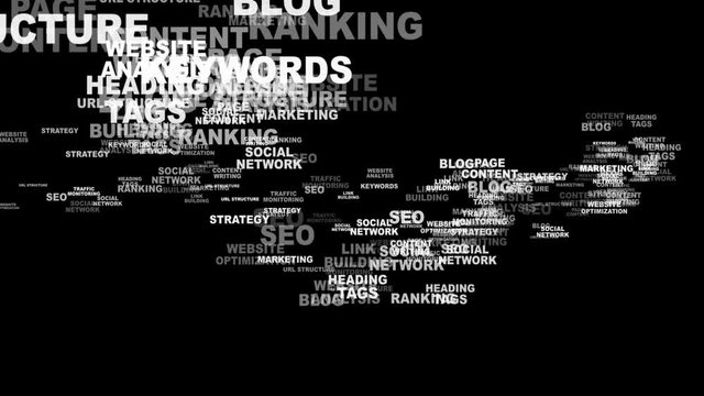 SEO Keywords Texts Animation, Rendering, Background, Loop, 4k

