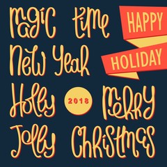 Festive bundle Christmas and New Year's quotes and phrases. Pop-art comic design. Vector art elements