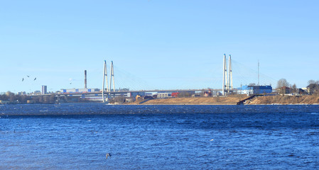 Fototapeta na wymiar Cable stayed bridge at winter.