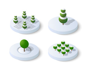 Winter snowy christmas icon nature trees forest landscape. Isometric tree design icon.