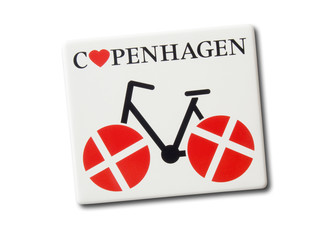 Copenhagen souvenir refrigerator magnet isolated on white. Refrigerator magnets are popular souvenir and collectible objects. 