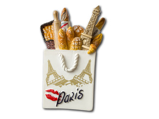 Paris souvenir refrigerator magnet isolated on white. Refrigerator magnets are popular souvenir and collectible objects. 