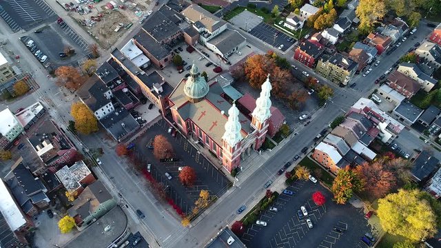 Aerial view of Catholic Cathedral and Church Steeples