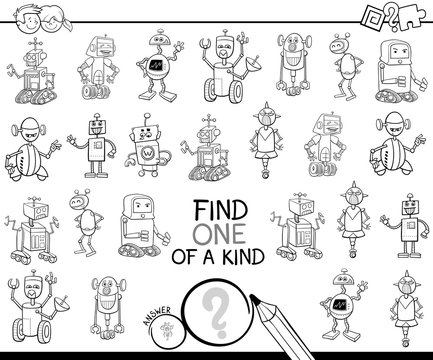 one of a kind activity with robots color book