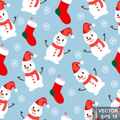 Seamless pattern. Snowman. Sock for gifts. Christmas. Packaging. For your design.