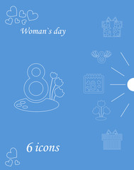 I love you womens doodle 6 icon in set of womens day