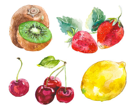 Watercolor fruits isolated on white