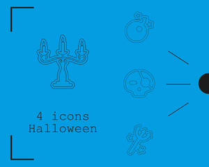 Collection of 4 halloween icons. Vector illustration in thin line style