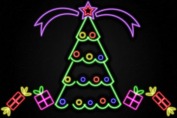 Fototapeta na wymiar Christmas decorations . Neon style. Frame . dark background
