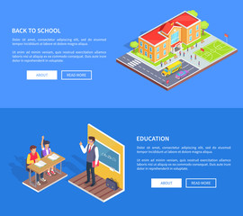 Back to School Posters with Isometric Illustration