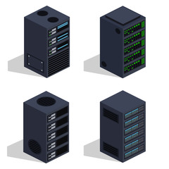 Isometric 3D vector illustration concept server room data center