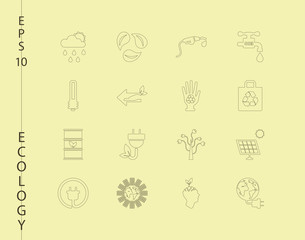 Green, Ecology and environment icon set in vector format. 16 icons in thin line sets