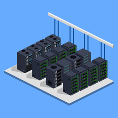Isometric 3D vector illustration concept server room data center