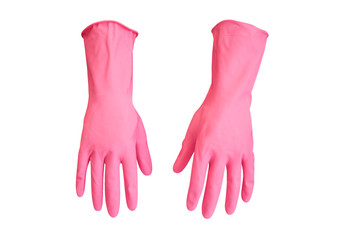 Pink rubber gloves isolated on white background, clipping path included