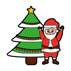 cute cartoon santa claus decorating christmas tree