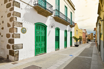 Fototapeta premium Street View of Old Town of Aguimes. Rural Town and Major Tourist Destination in Gran Canaria.