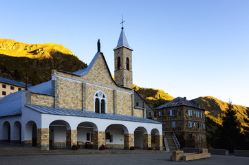 Fototapeta premium Church of Sant'Anna (Saint Anne) in Vinadio: Piedmont, Italy. This is the highest sanctuary in Europe: 2035 meters above sea level on the Martime Alps