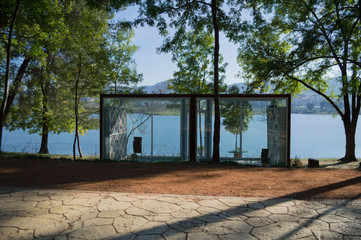 Library and Lake at Great Park of Tirana, Albania