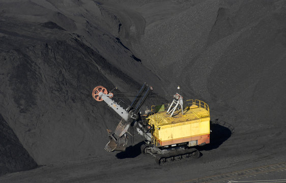 heavy excavator in a coal mine