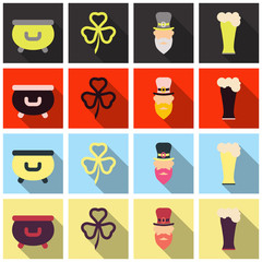 Set of Irish symbols St. Patrick day icons with shadow. Flet icons © gorovits