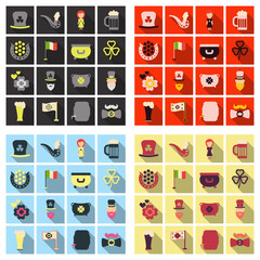 Set of Irish symbols St. Patrick day icons with shadow. Flet icons © gorovits