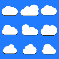 Fototapeta premium Set of Cloud Icons in trendy flat style isolated on blue background. Cloud symbol for your web site design, logo, app, UI. Vector illustration, EPS10.