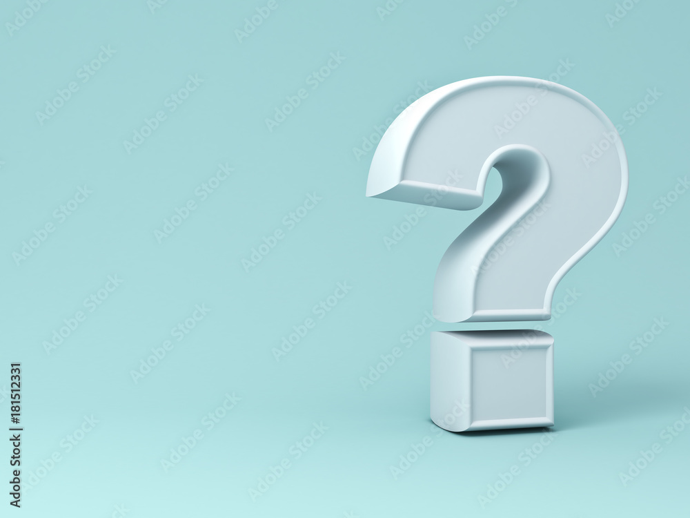 Poster white question mark on green pastel color background with blank space and shadow . 3d rendering.