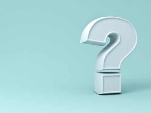 White question mark on green pastel color background with blank space and shadow . 3D rendering.