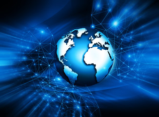Best Internet Concept of global business. Globe, glowing lines on technological background. Wi-Fi, rays, symbols Internet, 3D illustration